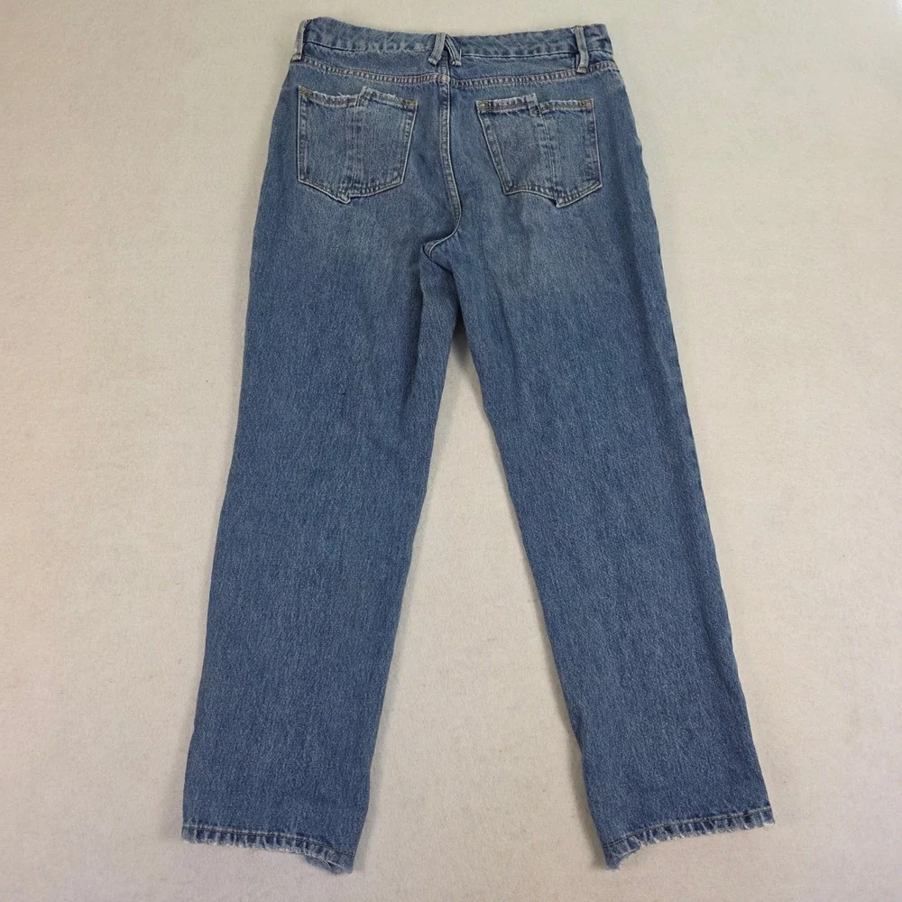 Good American Womens High Rise Straight Leg Distressed Jeans Blue‎ GV050T 6/28
